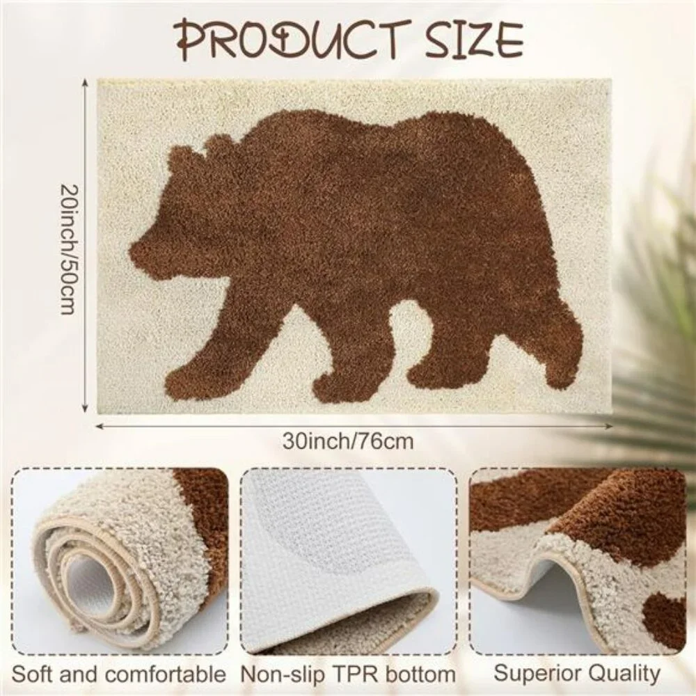 Rustic Bear Bathroom Rug Non Slip Cabin Lodge Farmhouse Soft Absorbent Floor Mat